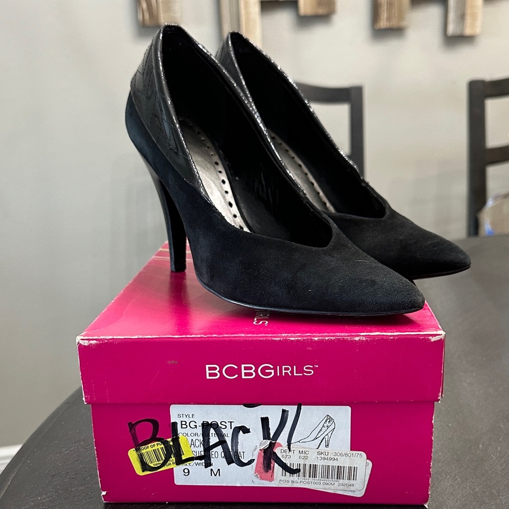 BCBGirls Black Pointed Toe Suede Heel Pumps
